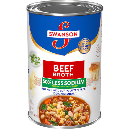 Swanson 50% Low Sodium Beef Broth-14.5 oz.-24/Case