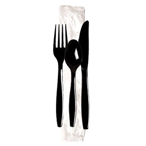 Dixie Heavy Weight Black Individually Wrapped Cutlery Kit- Plastic Knife-Fork-And Teaspoon-250 Count-1/Case