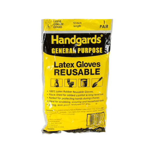 Handgards General Purpose Reusable Yellow Latex Large Glove-12 Pair-12/Box-4/Case