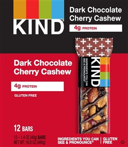 Kind Healthy Snacks Bar Dark Chocolate Cherry Cashew Bar 1.4 oz.- 12/Pack- 6 Packs/Case-1.4 oz.-12/Box-6/Case