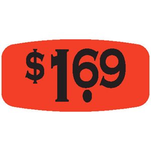 Label - $1.69 Black On Red Short Oval 1000/Roll