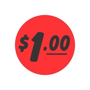 Label - $1.00 Black On Red 1.25 In. Circle 1M/Roll