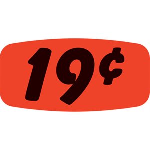 Label - 19¢ Black On Red Short Oval 1000/Roll