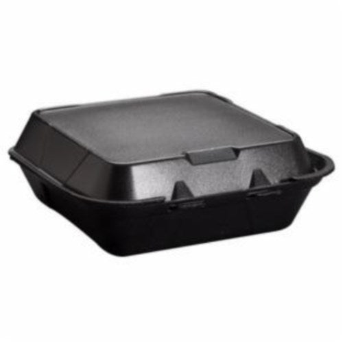 Snap It Medium Foam Hinged Dinner Container Black - 8" X 8" X 3" 200/Case