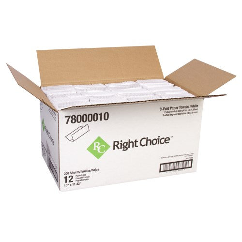 Right Choice™ Paper C-Fold Towel 1-Ply 200 Sheets, White, 10" X 11.42"2 12/Case