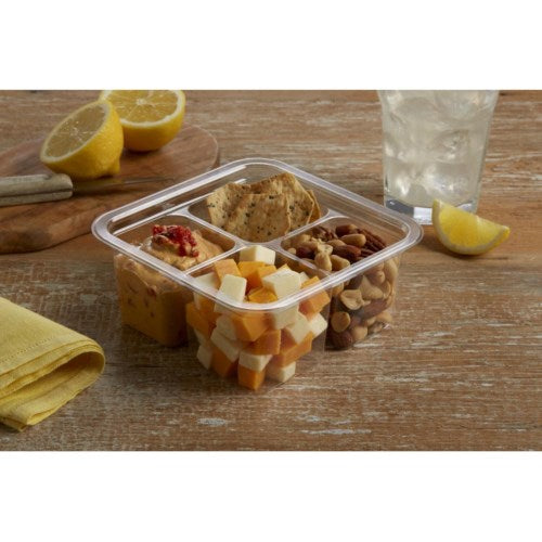 6" X 6" X 2.6" Clear Pet Plastic Four Quad Snack Container With Lid 300/Case