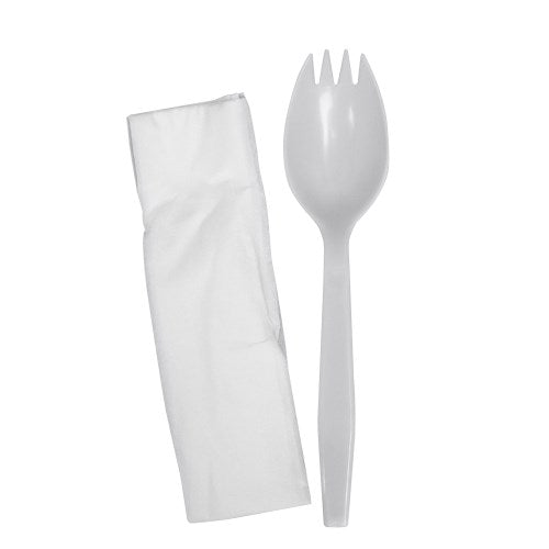 Prime Source Pp Medium Weight Knife Spoon Fork 10" X 10" Napkin Cutlery Kit White000 1000/Case