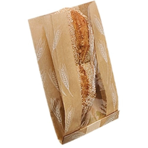 Wheat Design Bread Bag, Kraft, 8" X 3.5" X 12.75" 500/Case