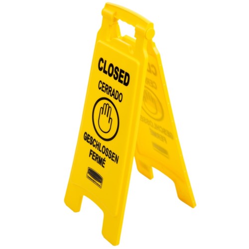 Multilingual "closed" Sign, 2-sided, 11 X 12 X 25, Yellow