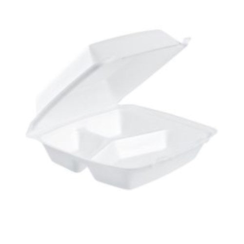 Foam Hinged Lid Containers, 3-compartment, 8.38 X 7.78 X 3.25, 200/carton