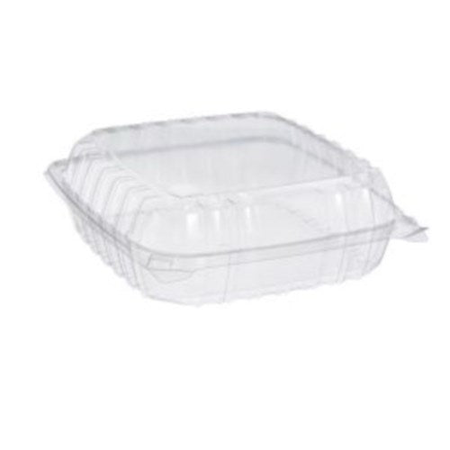 Clearseal Hinged-lid Plastic Containers, 9.3 X 8.8 X 3, Clear, Plastic, 100/bag, 2 Bags/carton