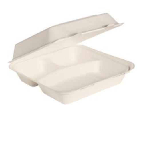 9" Ivory Bagasse Square Hinged Carryout Container 200/Case