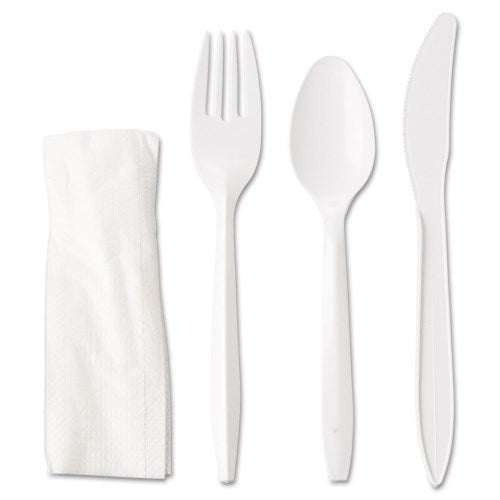 Economy Cutlery Kit Heavy Weight Polypropylene White Fk Kn Tsp S And P Nap 250/Case