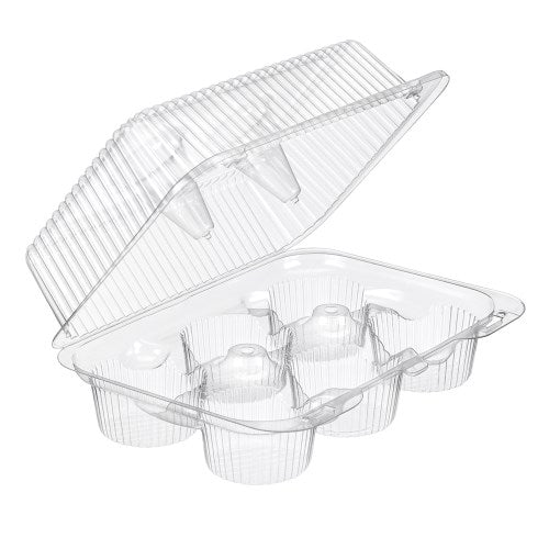 6 Count Cupcake Hinged Containers Pete - 9.62" X 6.75" X 3.7" 300/Case