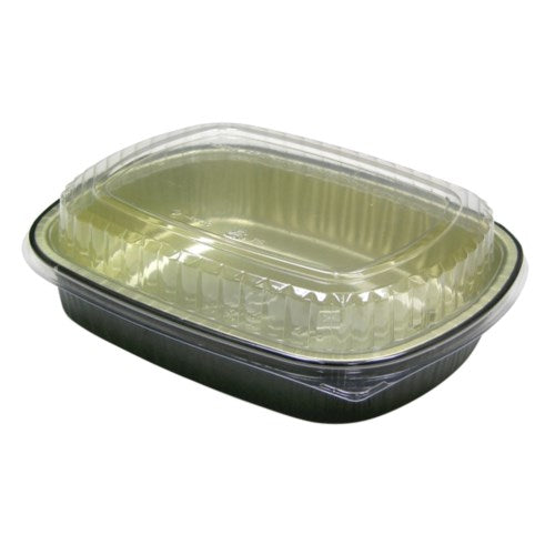 Carry-Out Aluminum Tray With Dome Lid Black Gold Small 9" X 7" X 1.75"0 50/Case
