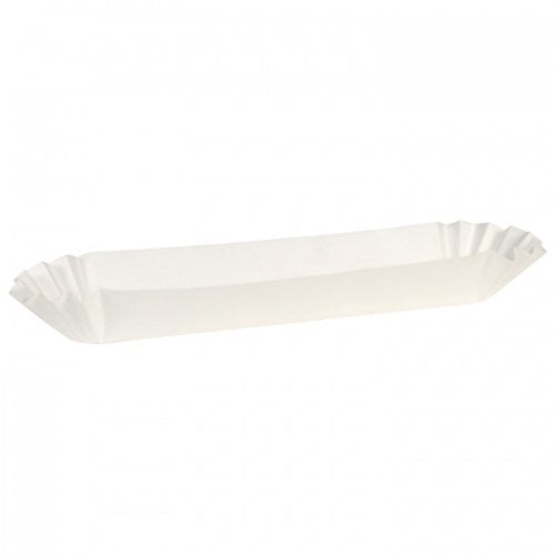10" White Paper Heavyweight Fluted Hot Dog Tray 3000/Case