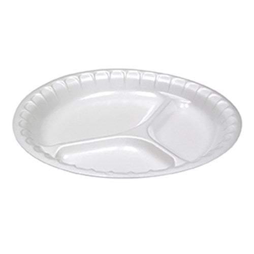 Placesetter Satin Non-laminated Foam Dinnerware, 3-compartment Plate, 9" Dia, White, 500/carton