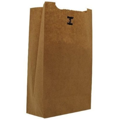 Grocery Paper Bags, 30 Lb Capacity, #3, 4.75" X 2.94" X 8.56", Kraft, 500 Bags