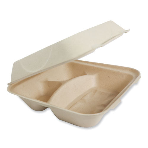 World Centric® Fiber Hinged Containers, 3-compartment, 9.3 X 9 X 3.3 ...