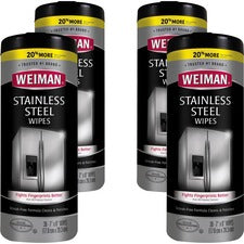 Weiman Stainless Steel Wipes - 30 / Canister - 4 / Carton - White