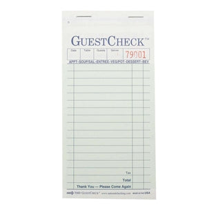National Checking Company 2 Part 17 Line Board Green Guest Check-2500 Each-1/Case