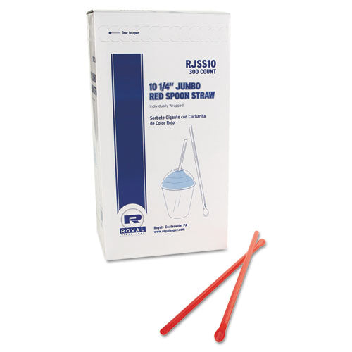 AmerCareRoyal Jumbo Spoon Straw 10.25" Plastic Red 300/pack 18 Packs/Case