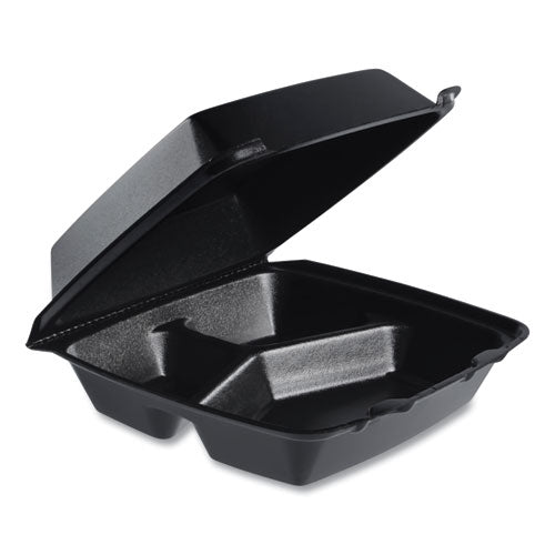 Dart Insulated Foam Hinged Lid Containers 3 Compartments 7.96x3.2x 8.36 Black Foam 200/Case