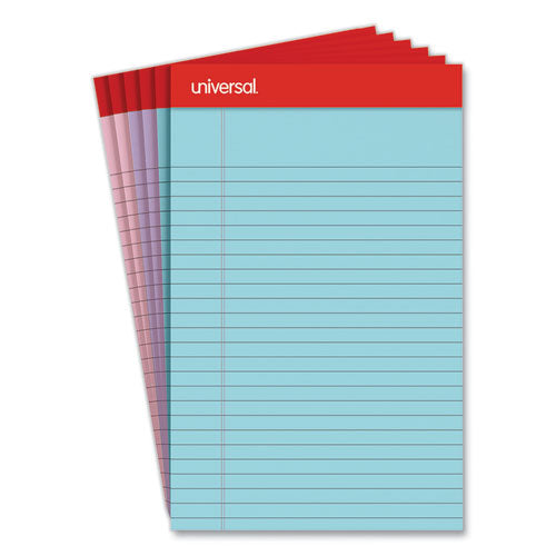 Universal Perforated Ruled Writing Pads Narrow Rule Red Headband 50 Assorted Pastels 5x8 Sheets 6/pack