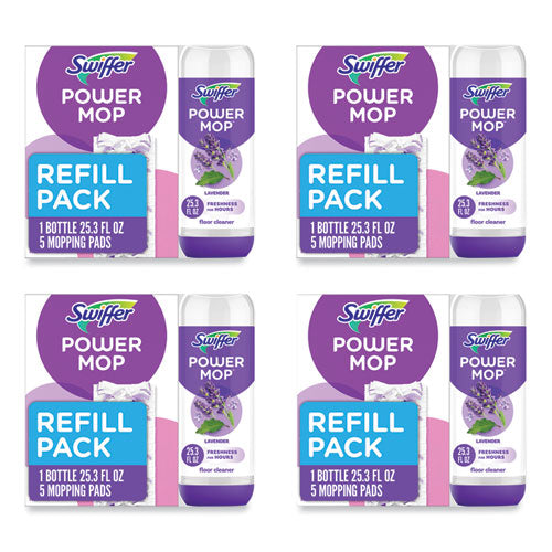 Swiffer Powermop Cleaning Solution And Pads Refill Pack Lavender 25.3 Oz Bottle And 5 Pads Per Pack 4 Packs/Case