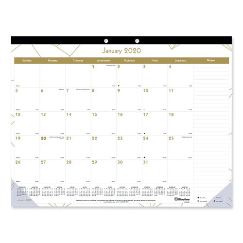 Blueline Gold Collection Monthly Desk Pad Calendar 22x17 White Sheets Black Headband Clear Corners 12-month (jan To Dec): 2024