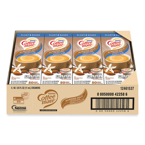 Coffee Mate Plant-based Almond Milk Non-dairy Liquid Creamer Singles Natural Vanilla 0.38 Oz Tubs 200/Case