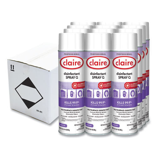 Claire Spray Q Disinfectant. Lavender Scent 17 Oz Aerosol Spray Dozen
