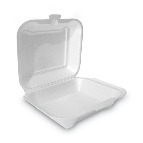 Plastifar Foam Hinged Lid Container Secure One Tab Latch Poly Bag 7.81x8.75x3.38 White 100/sleeve 2 Sleeves/bag 1 Bag/pack