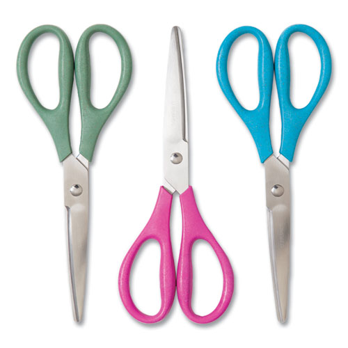 U Brands U Eco Scissors. Concave Tip 9.45" Long 3" Cut Length Assorted Straight Handle 3/pack