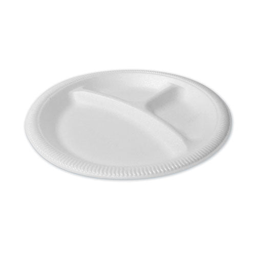 Plastifar Foam Dinnerware Plate 3-compartment 9" Dia Poly Bag White 125/sleeve 4 Sleeves/bag 1 Bag/pack