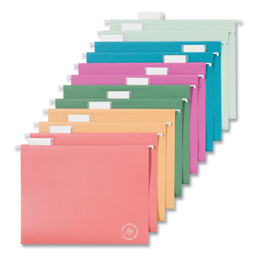 U Brands U Eco Hanging File Folders Letter Size 1/5-cut Tabs Assorted 12/pack