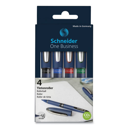 Schneider One Business Rollerball Pen Stick Fine 0.6 Mm Assorted Ink And Barrel Colors 4/pack