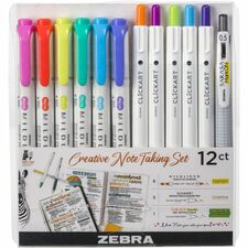 Zebra Creative Note Taking Set-Fine Pen Point-Fine Marker Point-Chisel  Bullet Marker Point Style-Assorted Gel-based Ink-12/Pack
