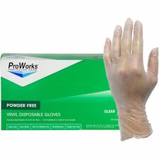 ProWorks Vinyl Industrial Gloves-Medium Size-Vinyl-Clear-Powder-free  Beaded Cuff  Disposable  Non-sterile-For Industrial  Food Processing  Construction  Food Service  Hospitality  General Purpose-100/Box-3 Mil Thickness-9" Glove Length
