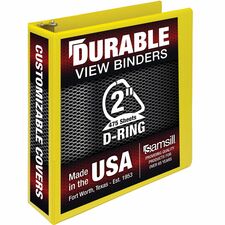 Samsill Durable Three-Ring View Binder-2" Binder Capacity-475 Sheet Capacity-3 X D-Ring Fasteners-2 Internal Pockets-Polypropylene  Chipboard-Yellow-Recycled-Durable  PVC-free  Ink-transfer Resistant  Clear Overlay  Sturdy-1 Each
