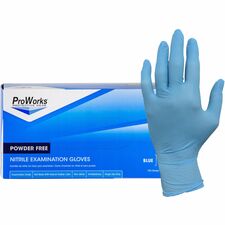 ProWorks NPF Nitrile Powder Free Exam Gloves-Small Size-For Right/Left Hand-Synthetic Nitrile Rubber-Blue-Powder-free  Disposable  Non-sterile  Latex-free  Odor-free  Puncture Resistant  Tear Resistant  Chemical Resistant  Beaded Cuff  Textured Fingertip