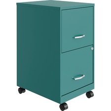 LYS Mobile File Cabinet-14.3" X 18" X 26.5"-2 X Drawers For File  Document-Letter-Vertical-Glide Suspension  Locking Drawer  Mobility  Pull Handle-Teal-Baked Enamel-Steel-Recycled-Assembly Required