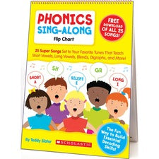 Scholastic K-2 Phonics Sing-Along Flip Chart-Theme/Subject: Fun-Skill Learning: Long Vowels  Short Vowels  Silent E  Bossy R  Blend  Diagraph  Songs-5-7 Year-1 Each