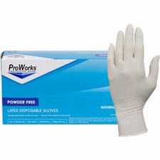 ProWorks Latex Disposable General-Purpose Gloves-Medium Size-Latex-Natural-Disposable  Comfortable  Powder-free  Non-sterile  Beaded Cuff  Textured Fingertip-For Food Service  General Purpose  Industrial  Manufacturing  Office  Education  Fish Processing