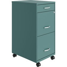 LYS SOHO Mobile File Cabinet-14.3" X 18" X 29.5"-3 X Drawers For File  Accessories-Letter-Vertical-Glide Suspension  Locking Drawer  Recessed Handle  Mobility  Casters-Teal-Baked Enamel-Steel-Recycled