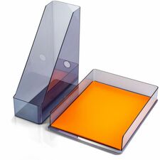 Officemate Recycled Letter Tray & File Desktop Set-Desktop-Front Loading  Durable  Sturdy-Translucent Gray-Plastic-1 Each