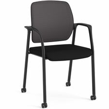 HON Nucleus Guest Chairs-Black Fabric Seat-Black Mesh Back-Four-legged Base-Armrest-1 Each