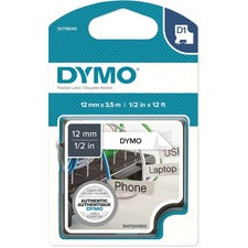 Dymo D1 Flexible Nylontape 12mm-15/32" Width-Permanent Adhesive-Arched Rectangle-Black  White-Nylon-Self-adhesive  Flexible