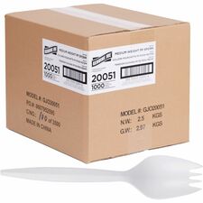 Genuine Joe Individually Wrapped Sporks-1000/Carton-Spork-Breakroom-Disposable-White