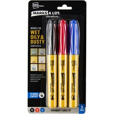 Avery&reg  UltraDuty Markers  Chisel Tip  3 Assorted Markers 29864-Bold  Narrow Marker Point-1 Mm Marker Point Size-Chisel Marker Point Style-Black  Red  Blue-Polyester Tip-3 Pack